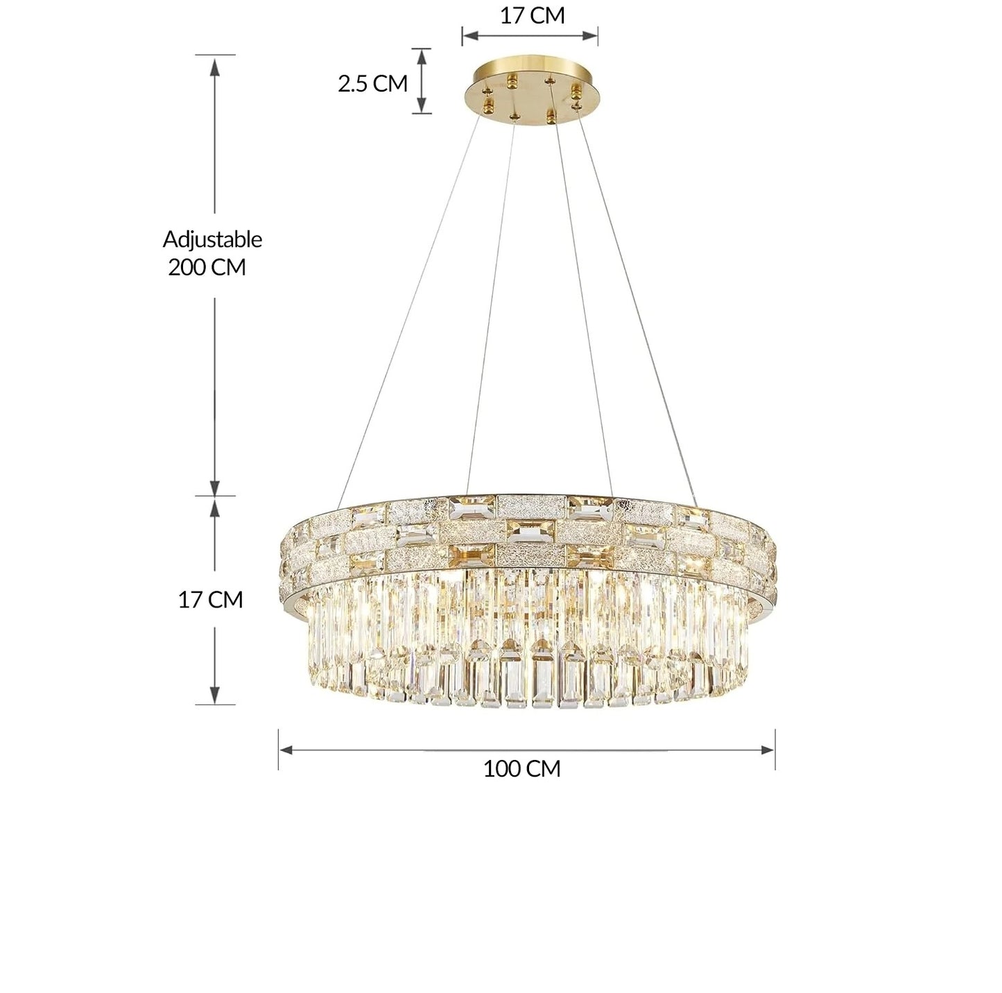 Modern Gold Crystal Chandelier Large LED Pendant Light Perfect for Dining Rooms & Living Spaces
