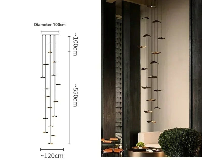 Japanese Lotus Leaf Chandelier Wabi Sabi Wooden Art Light for Zen Villas & Luxury Dining Spaces