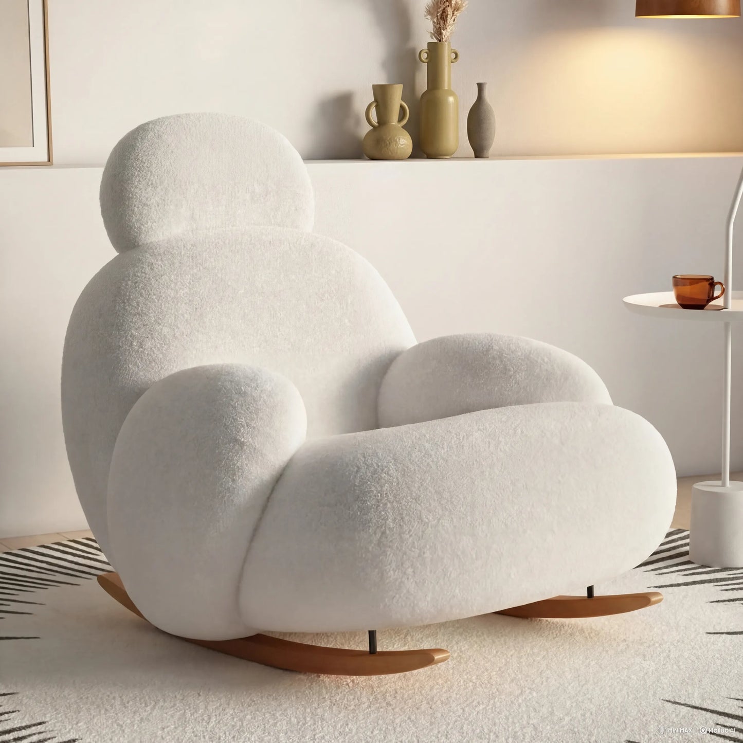 Fluffy White Lounge Chair Cute Modern Ergonomic Floor Recliner for Living Room