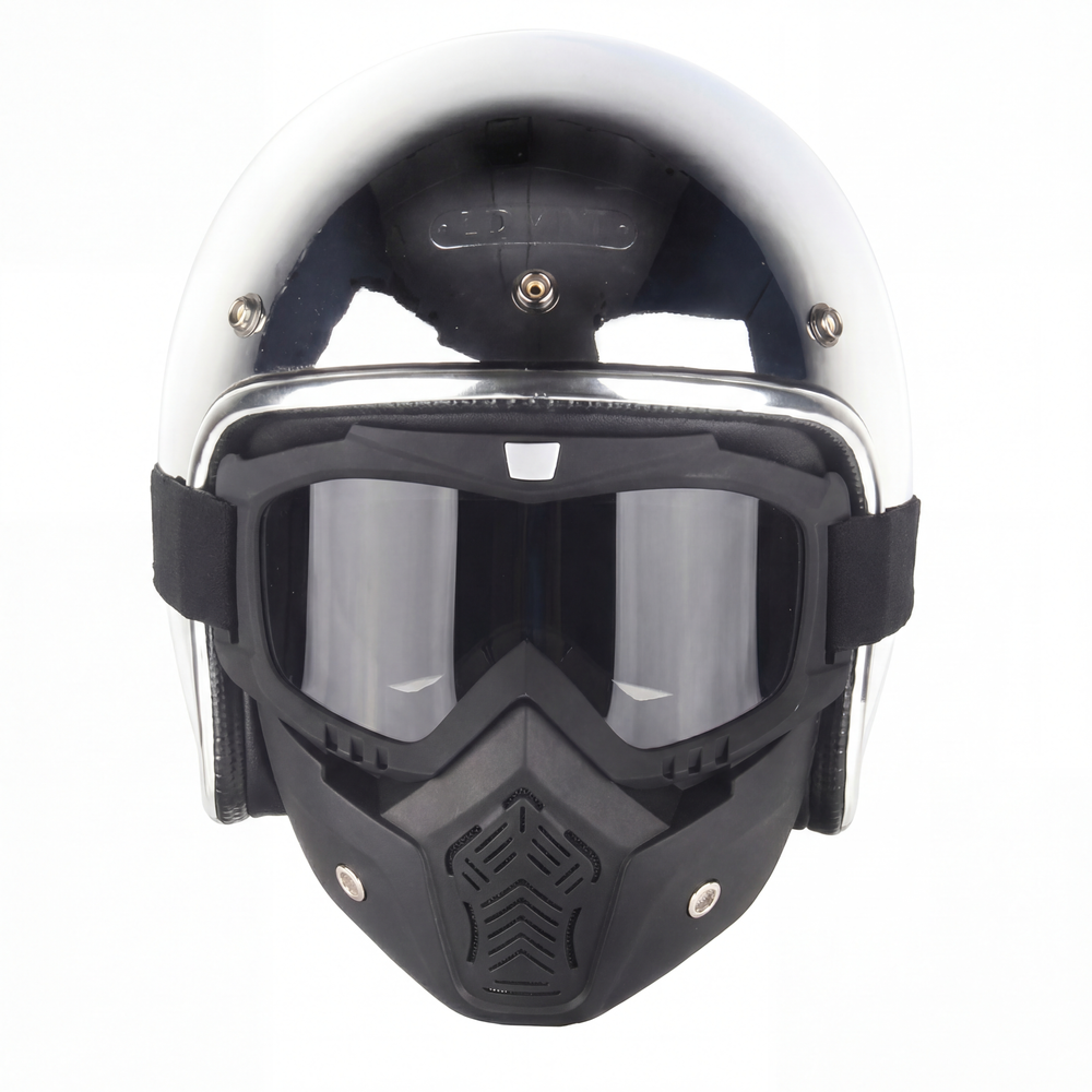 black motorcycle gang chrome helmet High Gloss Mirror Finish Silver Chrome Helmet for Bold Riders – PerfenQ