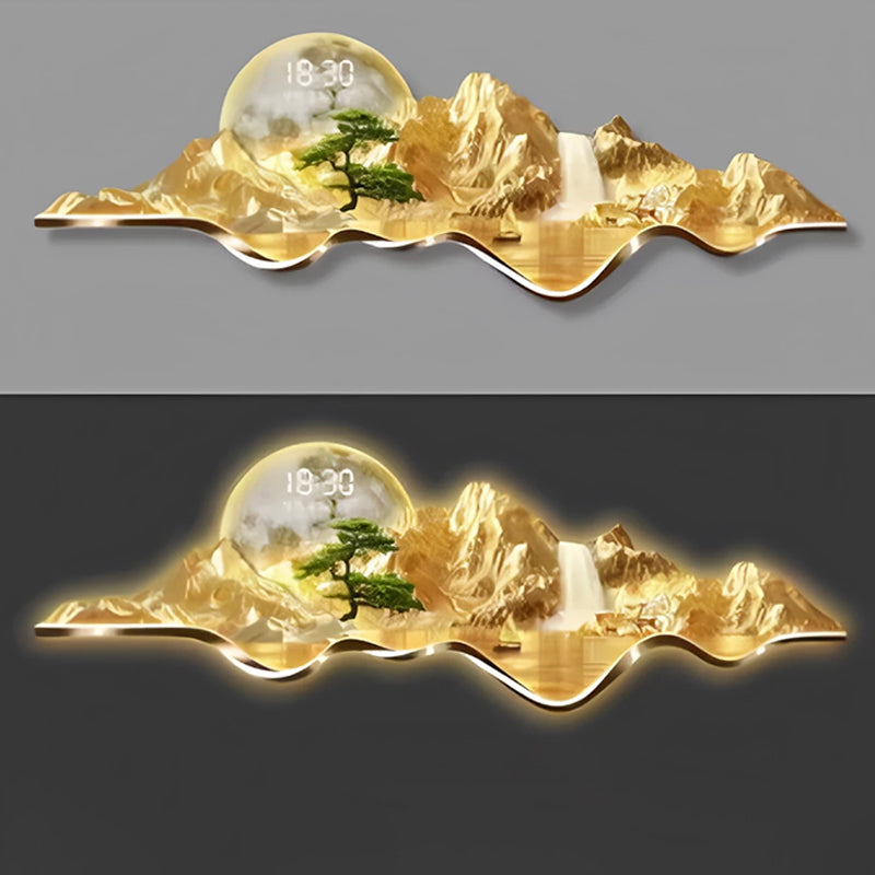 Gold Metal Wall Clock Luxury Aesthetic Wall Art with Creative Silent Mechanism