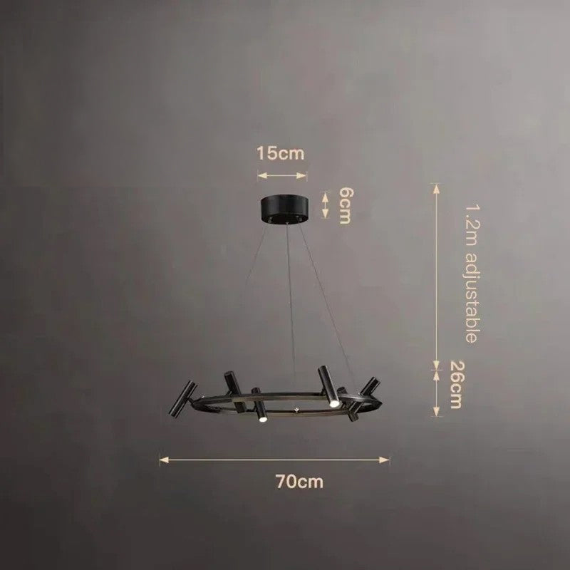 Italian Designer Round Ring Chandelier Modern Black Pendant Light for Dining & Living Spaces