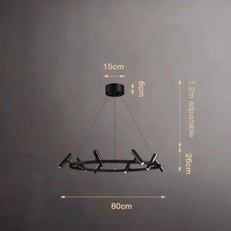 Italian Designer Round Ring Chandelier Modern Black Pendant Light for Dining & Living Spaces