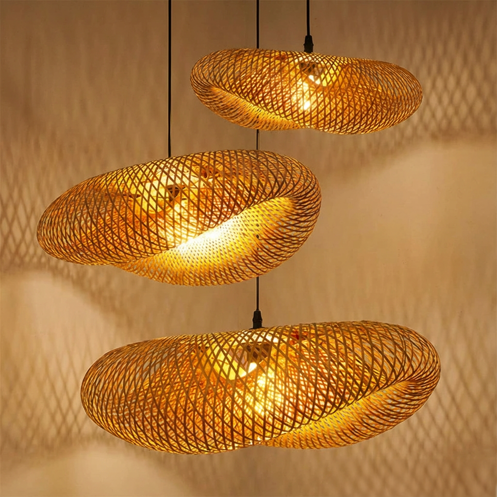 Japanese Style Bamboo Pendant Light for Living Room, Dining & Bedroom