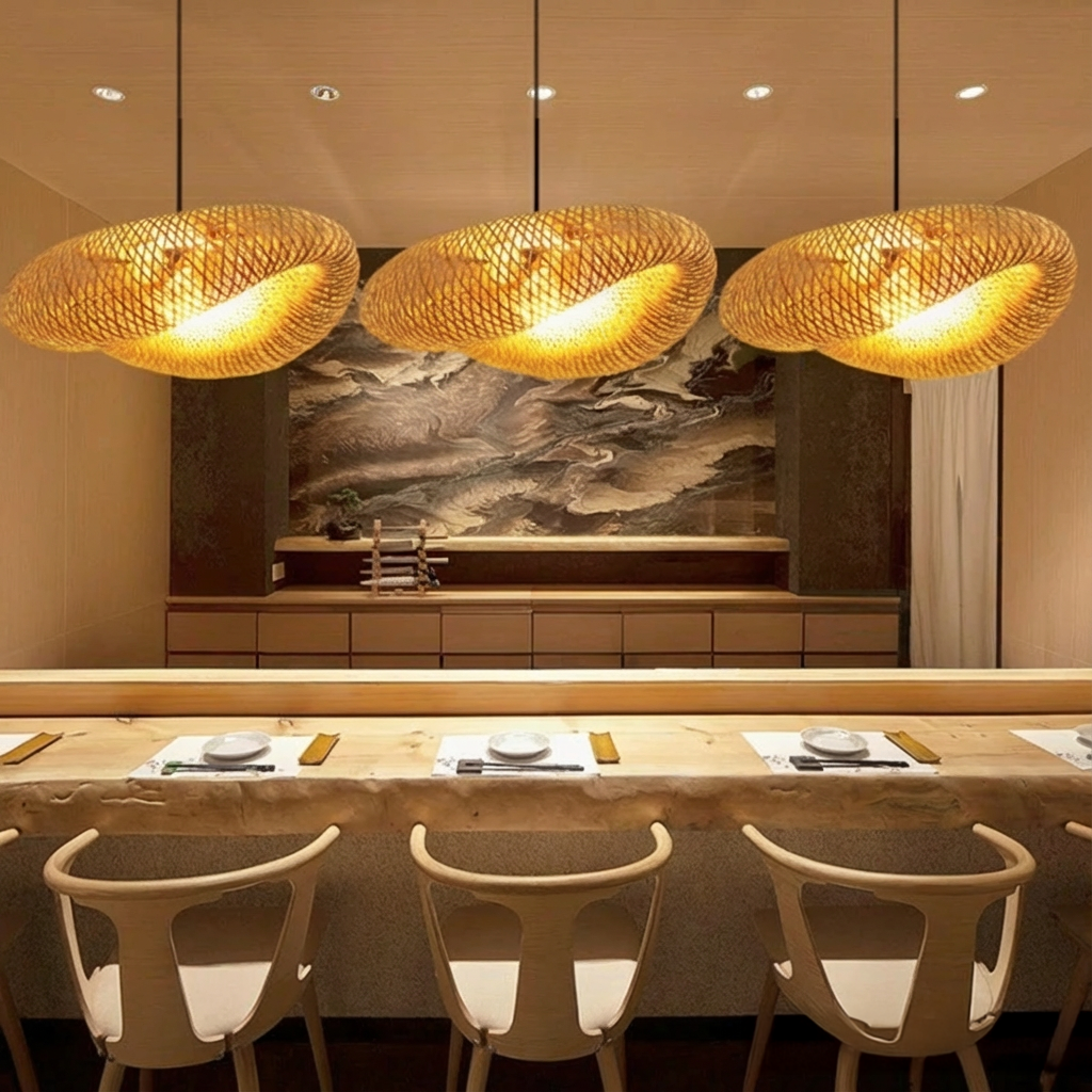Japanese Style Bamboo Pendant Light for Living Room, Dining & Bedroom