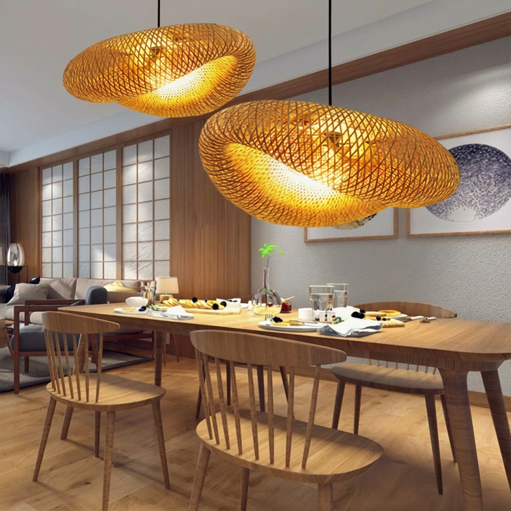Japanese Style Bamboo Pendant Light for Living Room, Dining & Bedroom