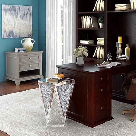 Crystal Diamond Mirrored Coffee Table – Silver Glass Side Table for Hallway & Home Decor