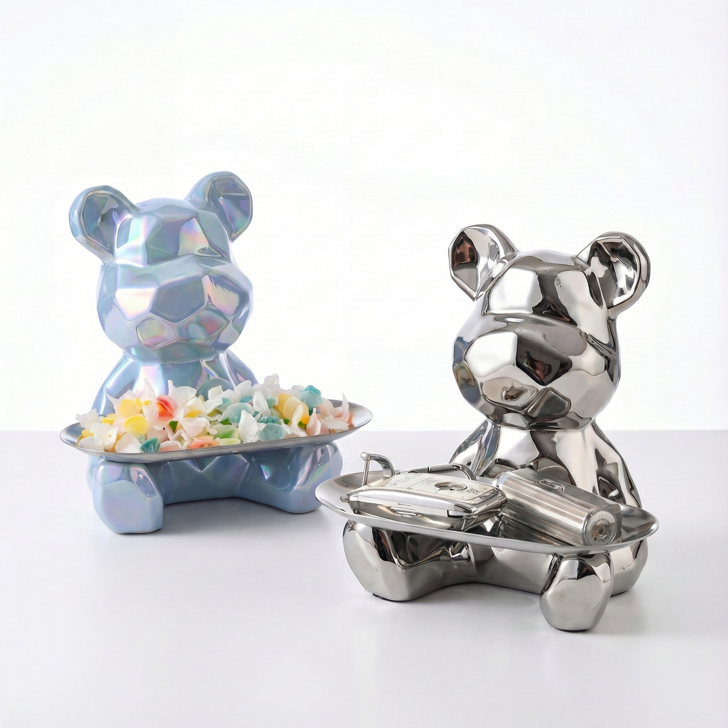 Geometric Bear Tray Statue with Smart Storage Perfect for Living Rooms & Any Space