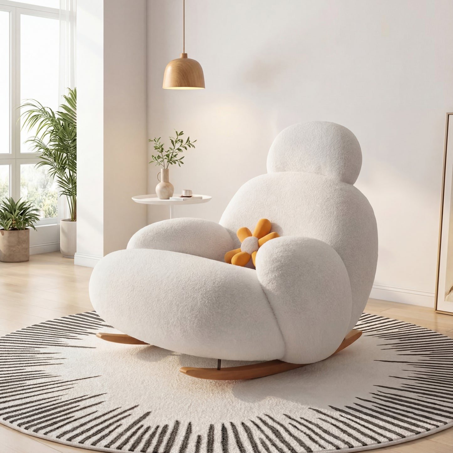 Fluffy White Lounge Chair Cute Modern Ergonomic Floor Recliner for Living Room