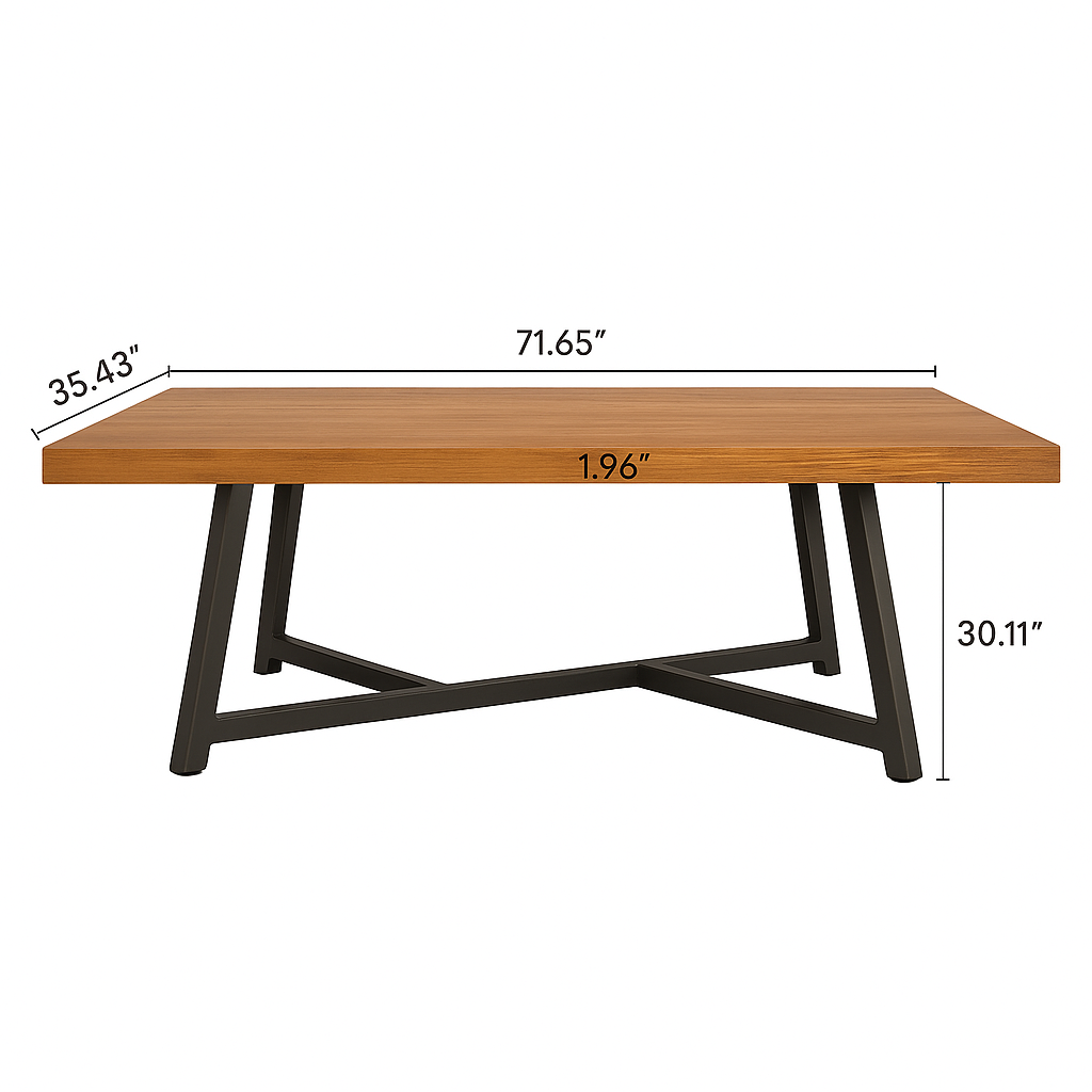 Solid Wood Rectangular Dining Table with Adjustable Metal Legs for Large Kitchens & Homes