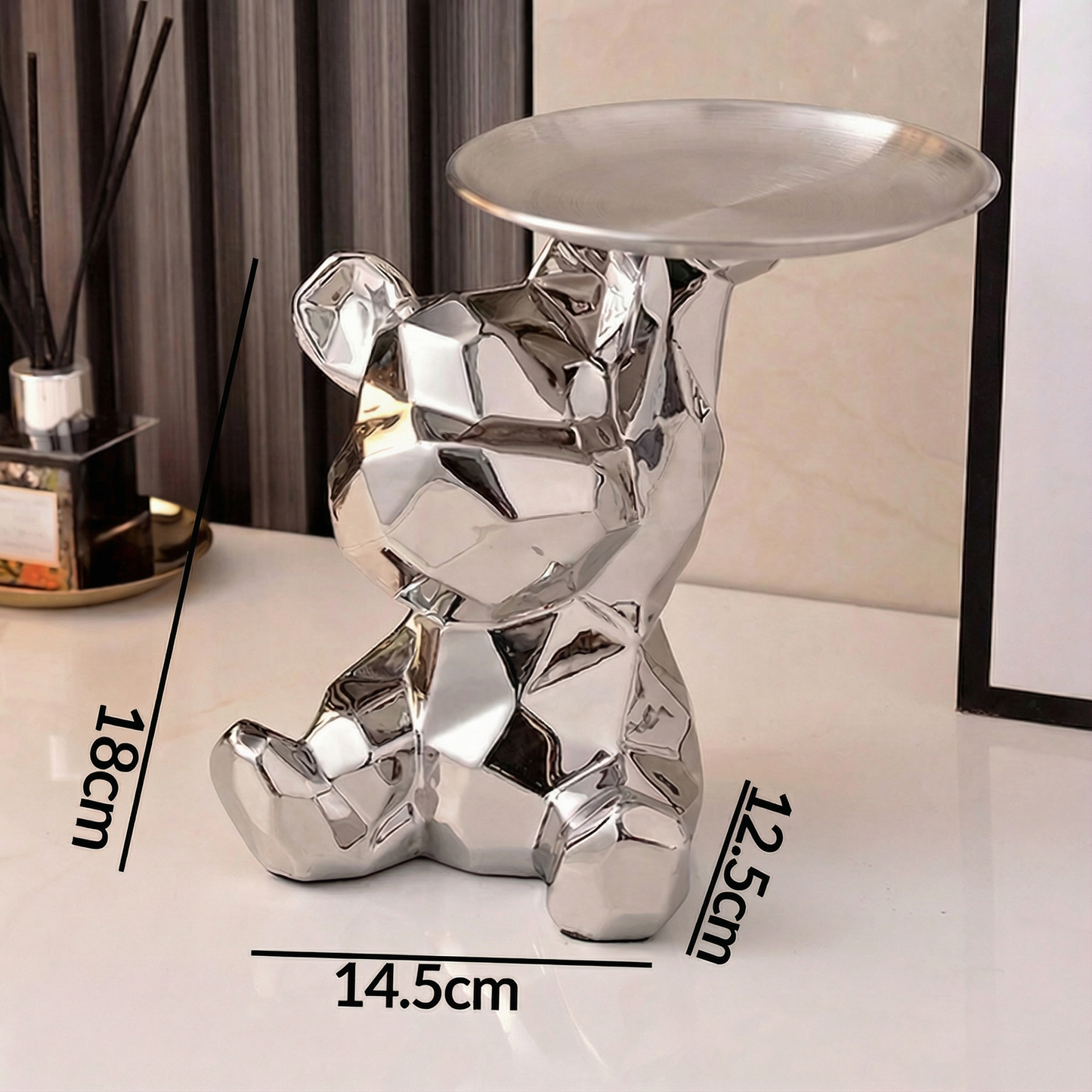 Geometric Bear Tray Statue with Smart Storage Perfect for Living Rooms & Any Space