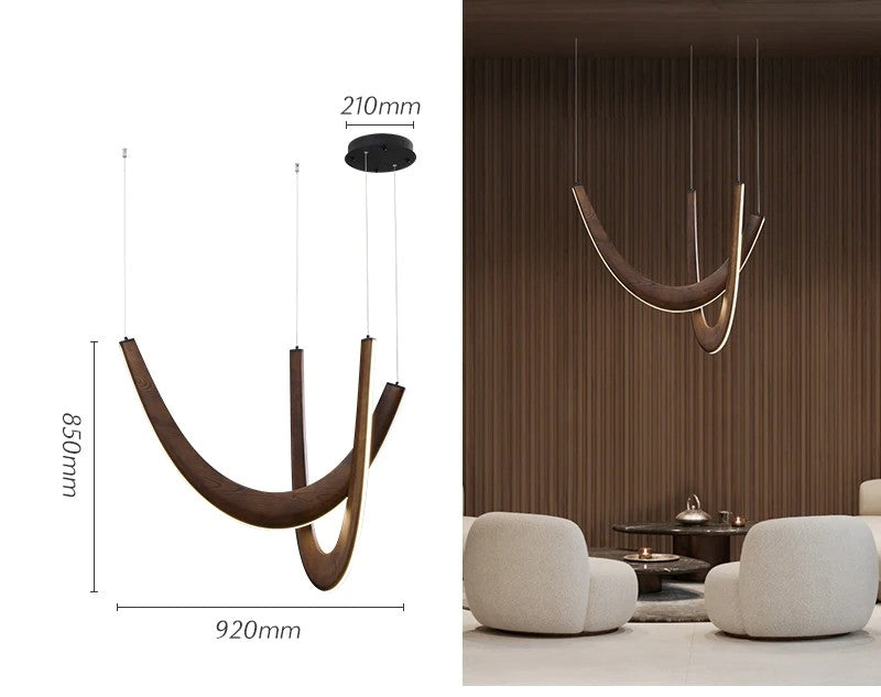 Modern U-shaped Wooden LED Pendant Lights Ideal for Kitchen, Dining & Lobby Lighting