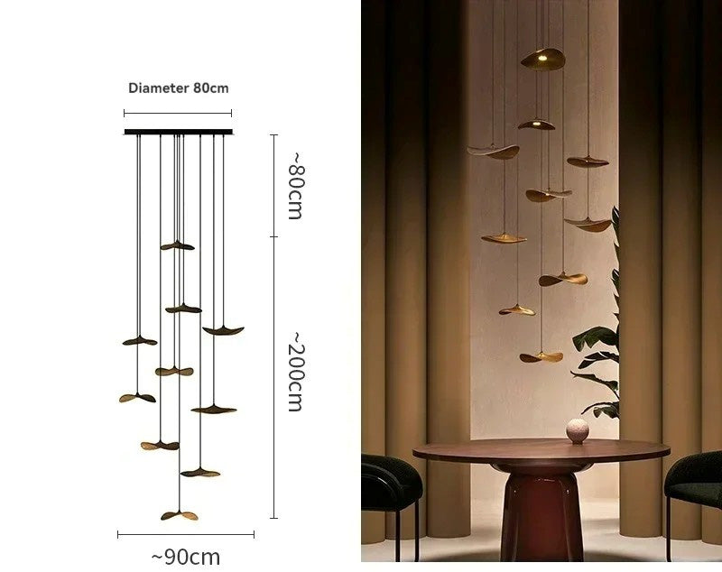 Japanese Lotus Leaf Chandelier Wabi Sabi Wooden Art Light for Zen Villas & Luxury Dining Spaces