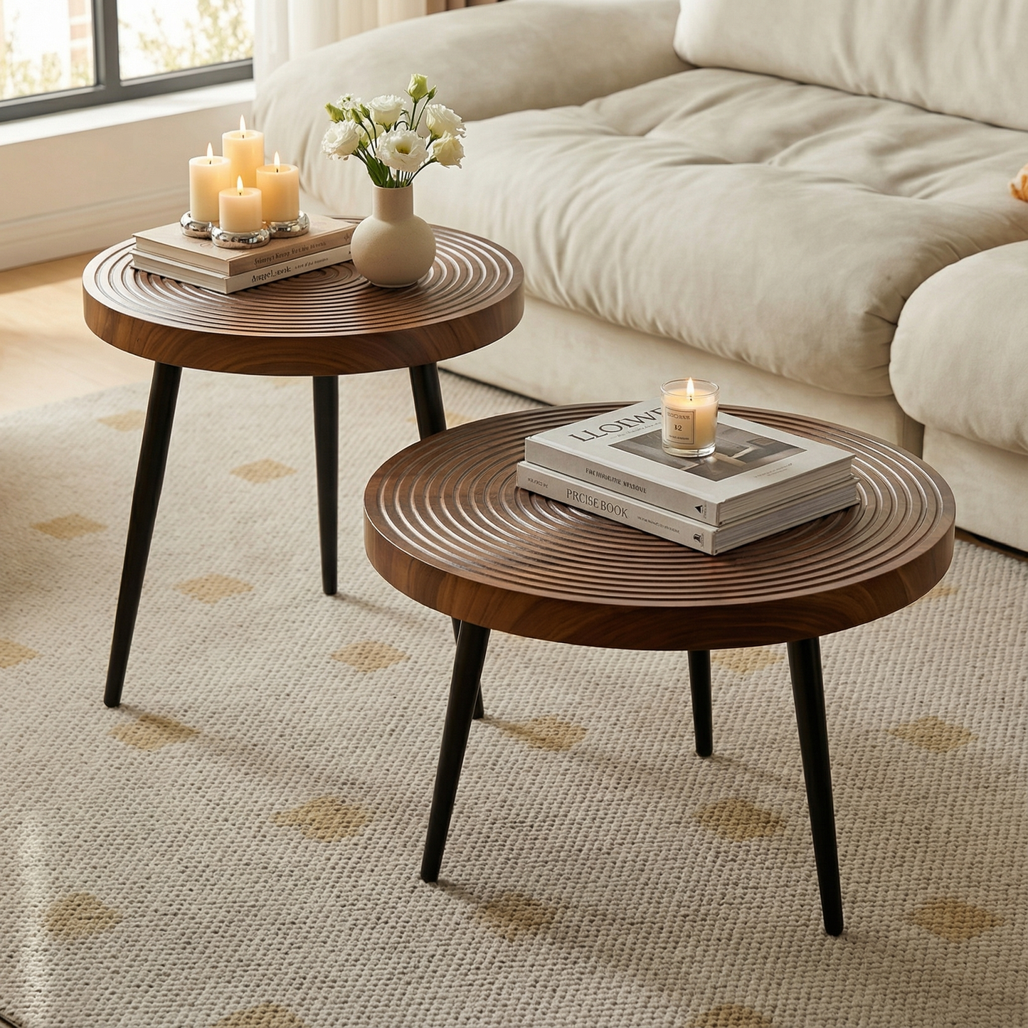 Nordic Japanese Round Wooden Table for Living Rooms