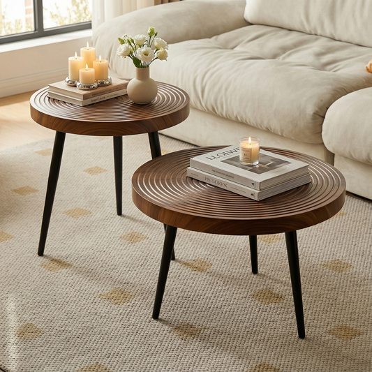 Nordic Japanese Round Wooden Table for Living Rooms