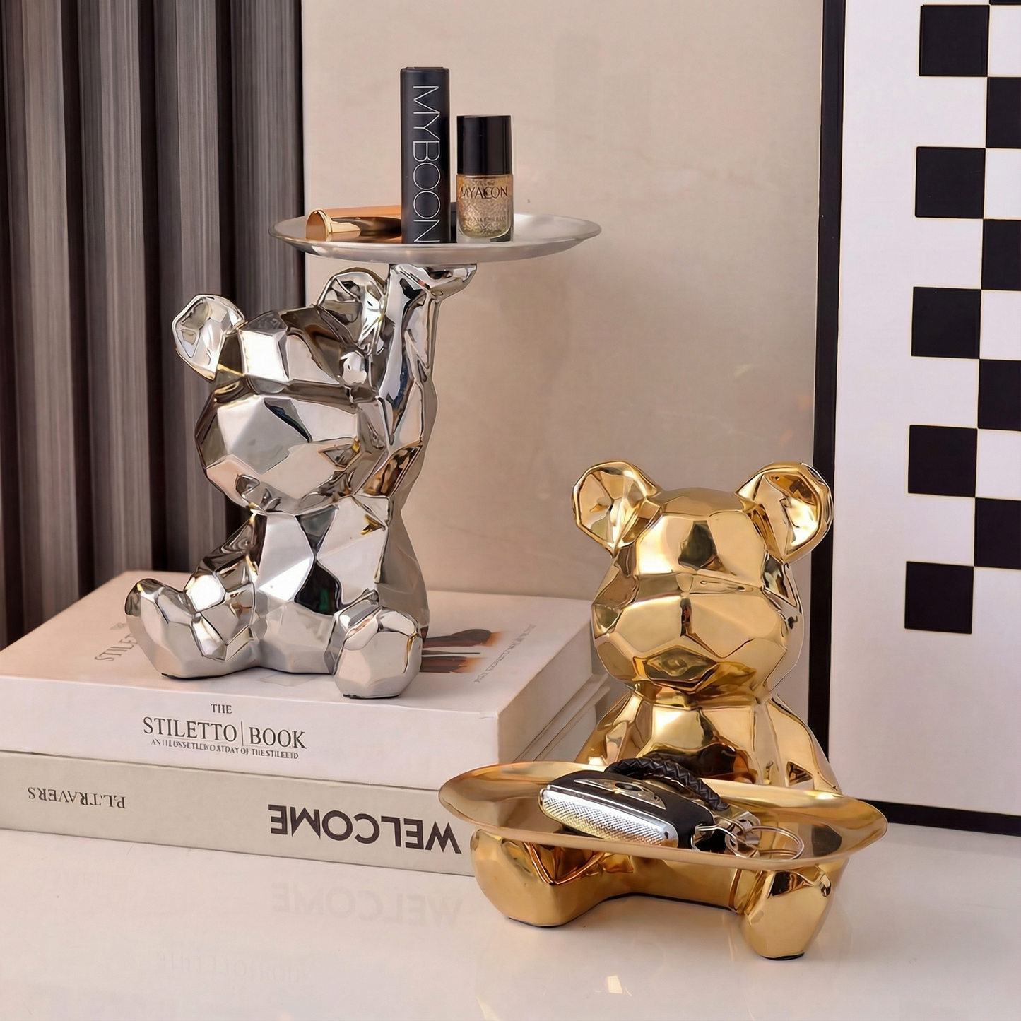 Geometric Bear Tray Statue with Smart Storage Perfect for Living Rooms & Any Space