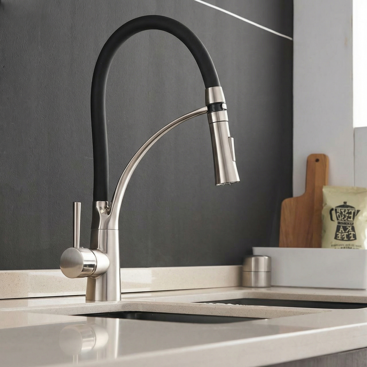 LED Kitchen Faucets with Rubber Design Chrome