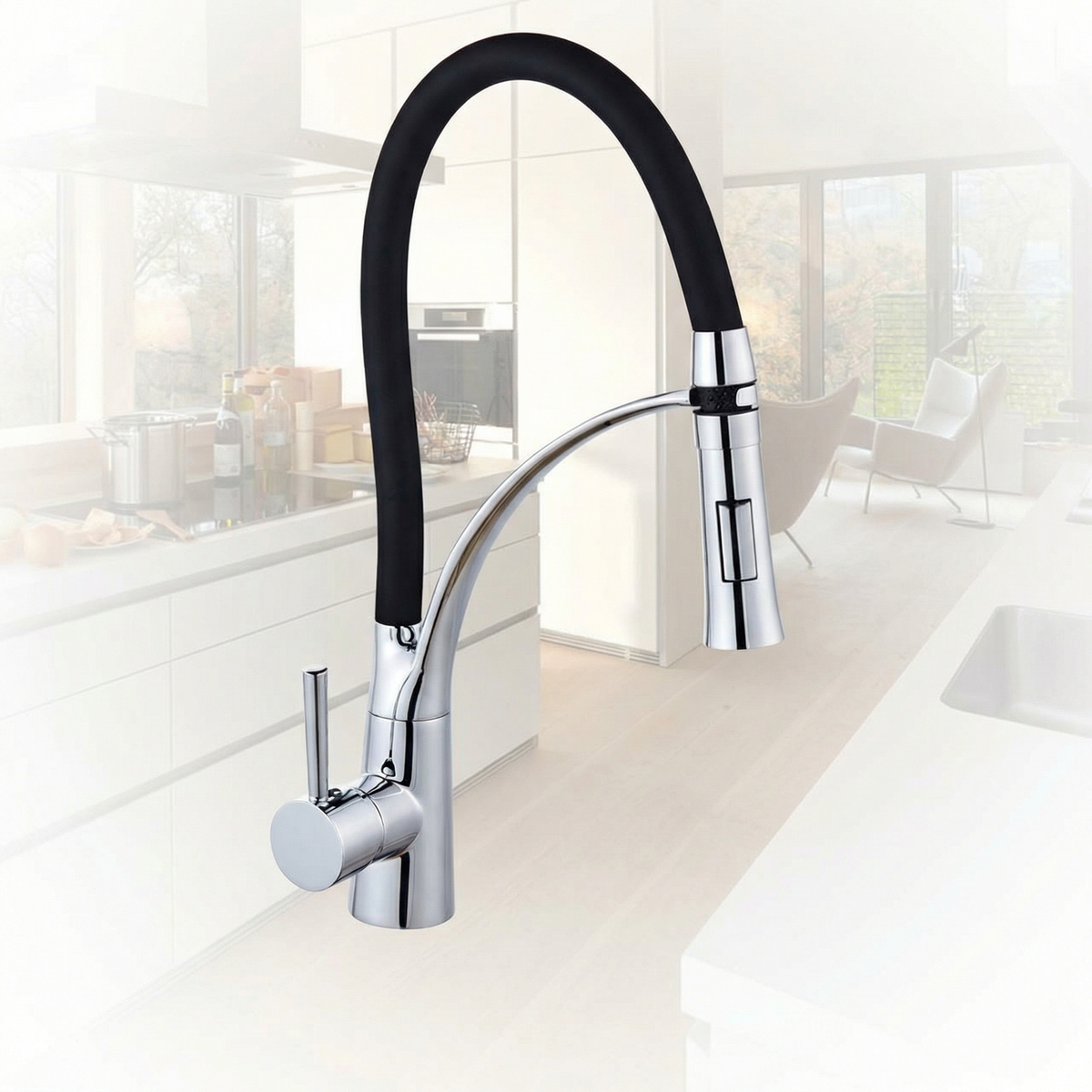 LED Kitchen Faucets with Rubber Design Chrome