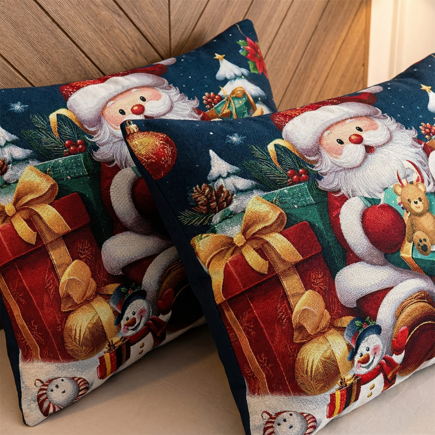 Cozy Christmas Bedding Set Santa & Snowman Duvet Cover 3PCS Gift Pack