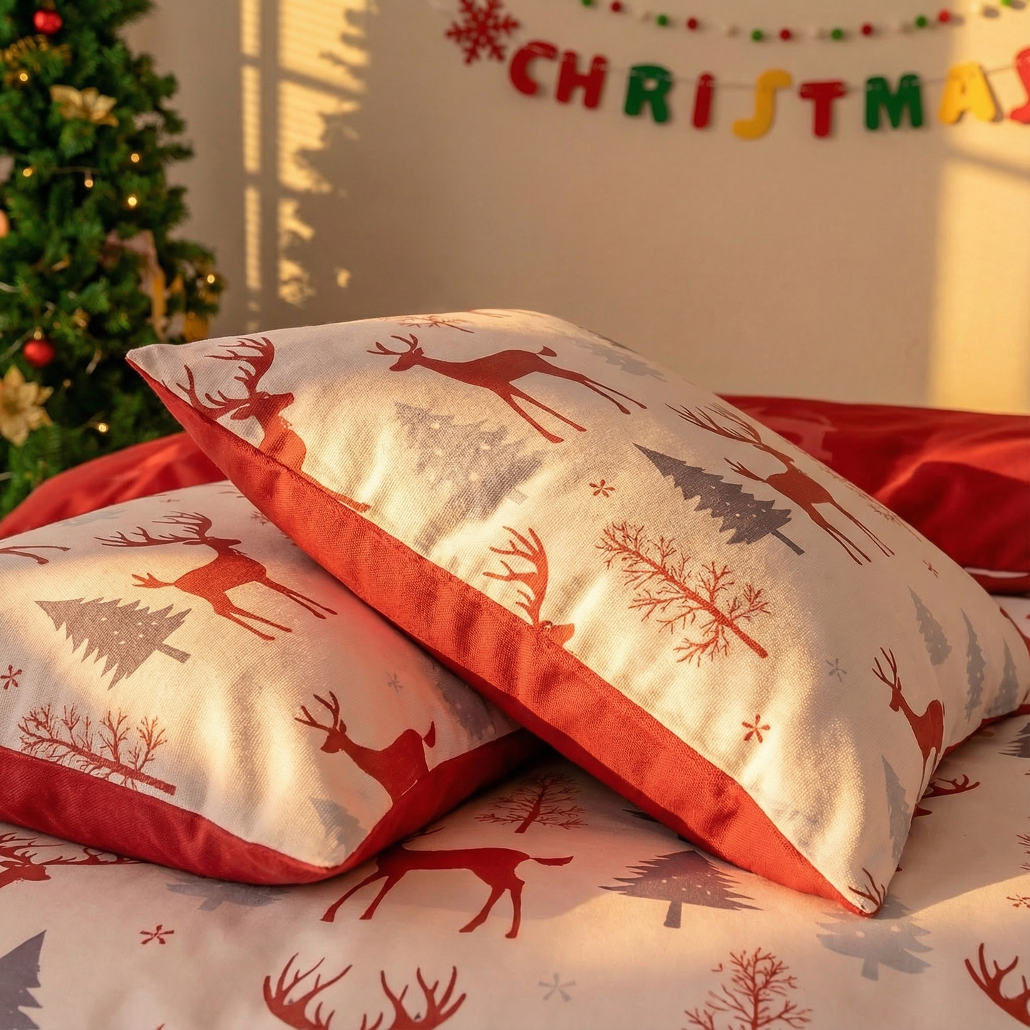 Skin Friendly Christmas Bedding Reindeer & Snowman 3PCS Duvet Cover Set