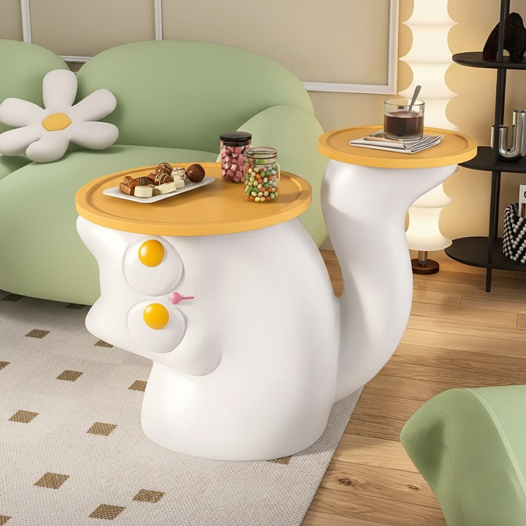 Cat Statue Side Table with Storage Tray For Living Room & Home Décor