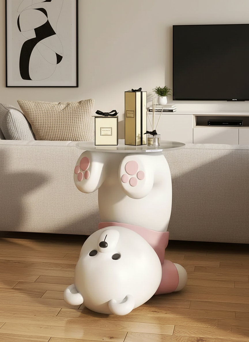 Luxury Nordic Bear Glass Side Table for Living Room & Bedroom