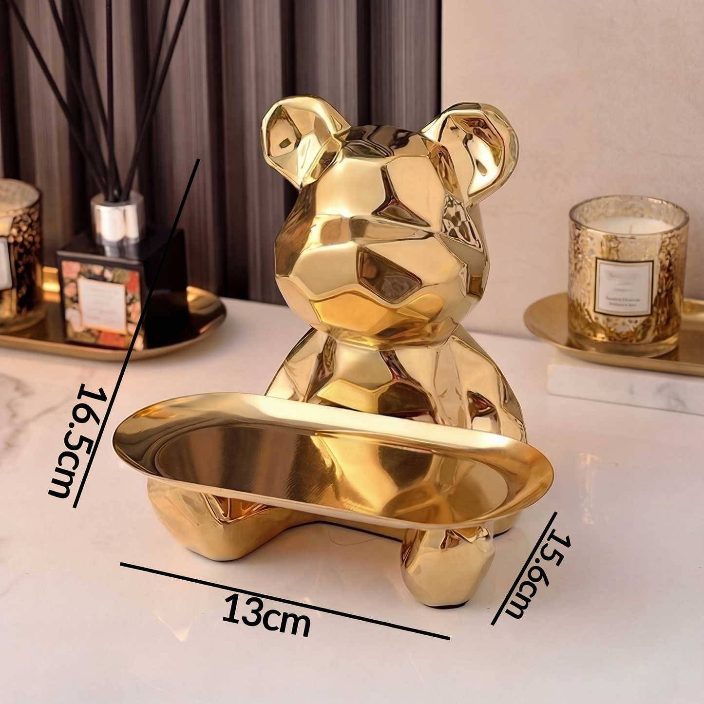 Geometric Bear Tray Statue with Smart Storage Perfect for Living Rooms & Any Space