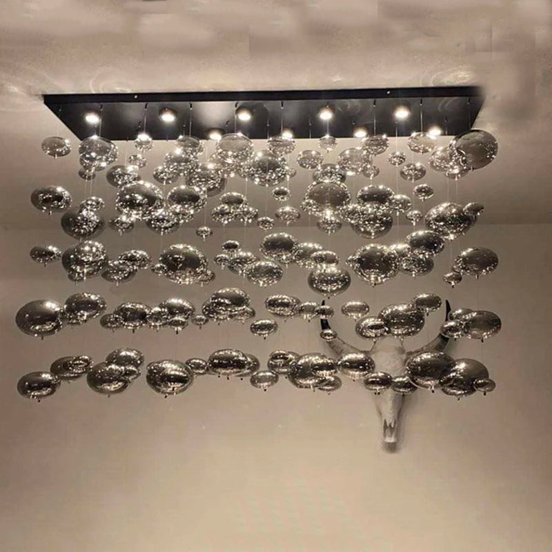 Modern LED Bubble Chandelier Chrome Ball For Dining Room