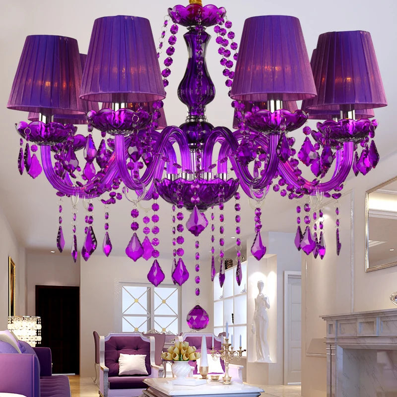 Luxurious Purple Crystal Chandelier Ideal for Villas, Weddings, and Space Decor