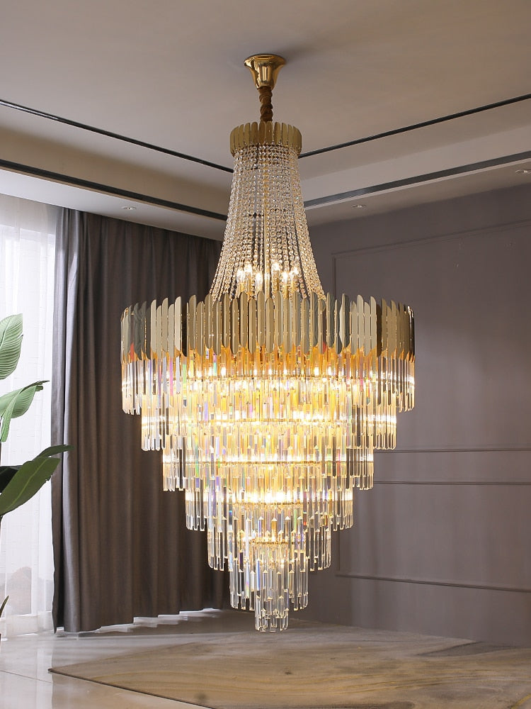 Massive Gold LED Crystal Chandelier Gold For Luxury Villa