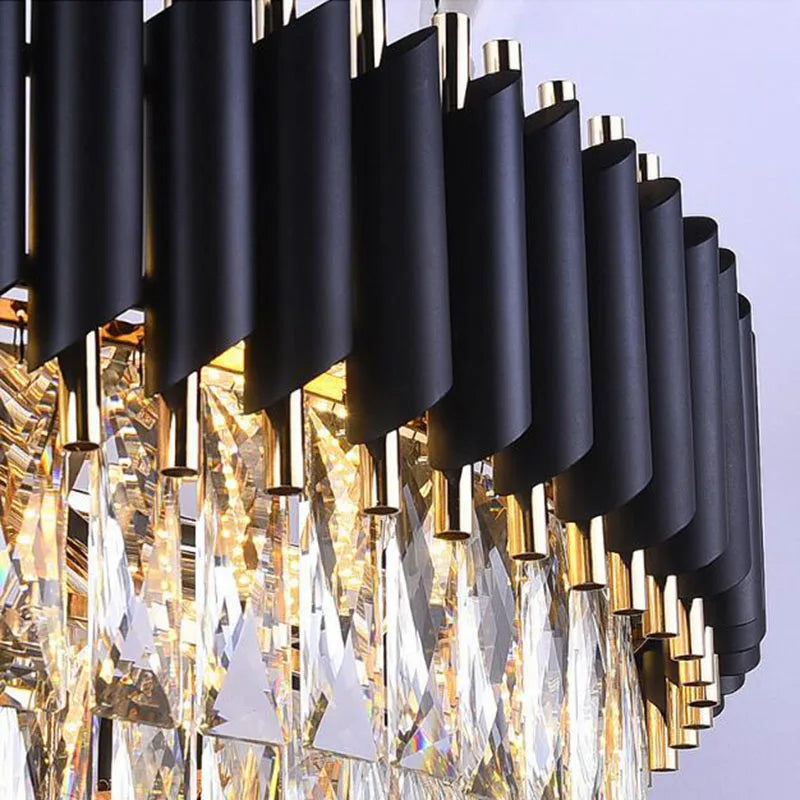 Modern Gold & Black Crystal Chandelier LED Pendant Light for Living Room & Hotel Elegance
