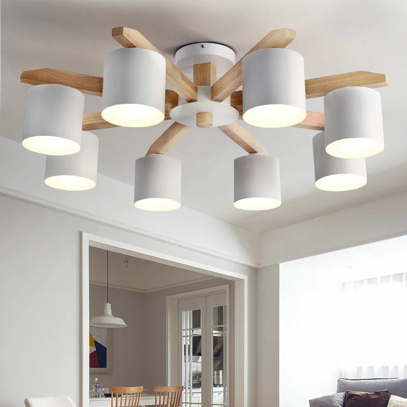 Wooden Chandelier with Iron Lamp Shade – Ideal for Kitchens & Children’s Rooms