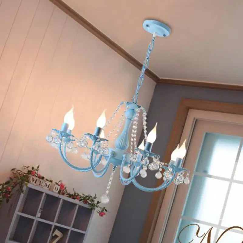 Vintage Iron Chandelier with Soft Cloth Lampshades