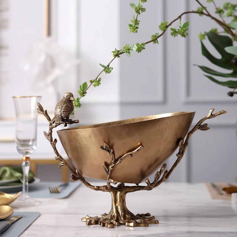 Luxury European Brass Tree Branch Bird Statue