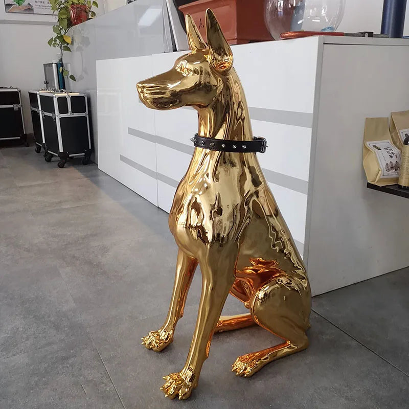 Majestic Doberman Dog Statue: Nordic-Inspired Resin Sculpture for Elegant Home Decor - Stunning Large Ornament for Living Room & Animal Figurine Collection!
