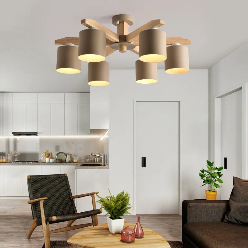 Wooden Chandelier with Iron Lamp Shade – Ideal for Kitchens & Children’s Rooms