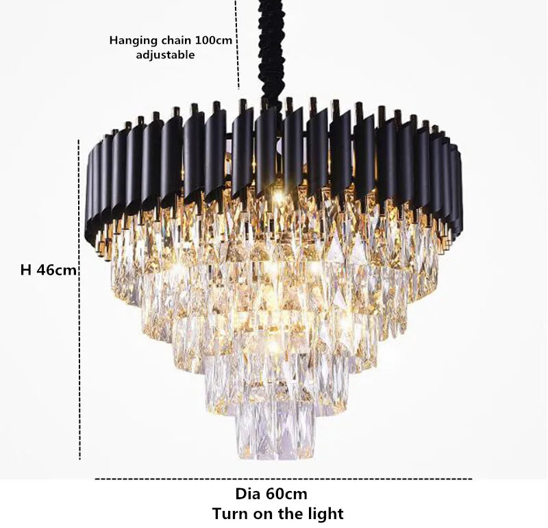 Modern Gold & Black Crystal Chandelier LED Pendant Light for Living Room & Hotel Elegance