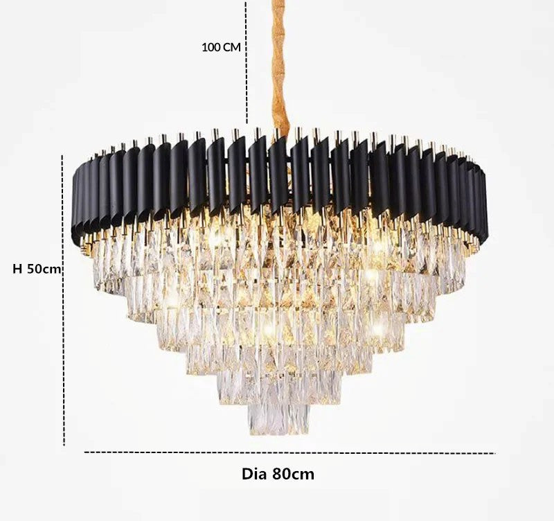 Modern Gold & Black Crystal Chandelier LED Pendant Light for Living Room & Hotel Elegance