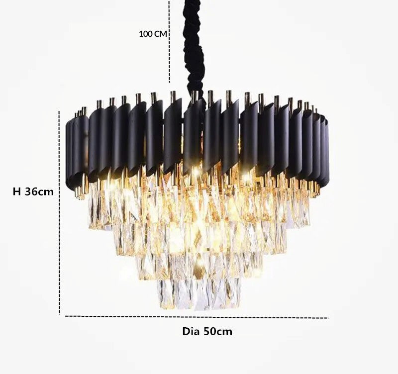 Modern Gold & Black Crystal Chandelier LED Pendant Light for Living Room & Hotel Elegance