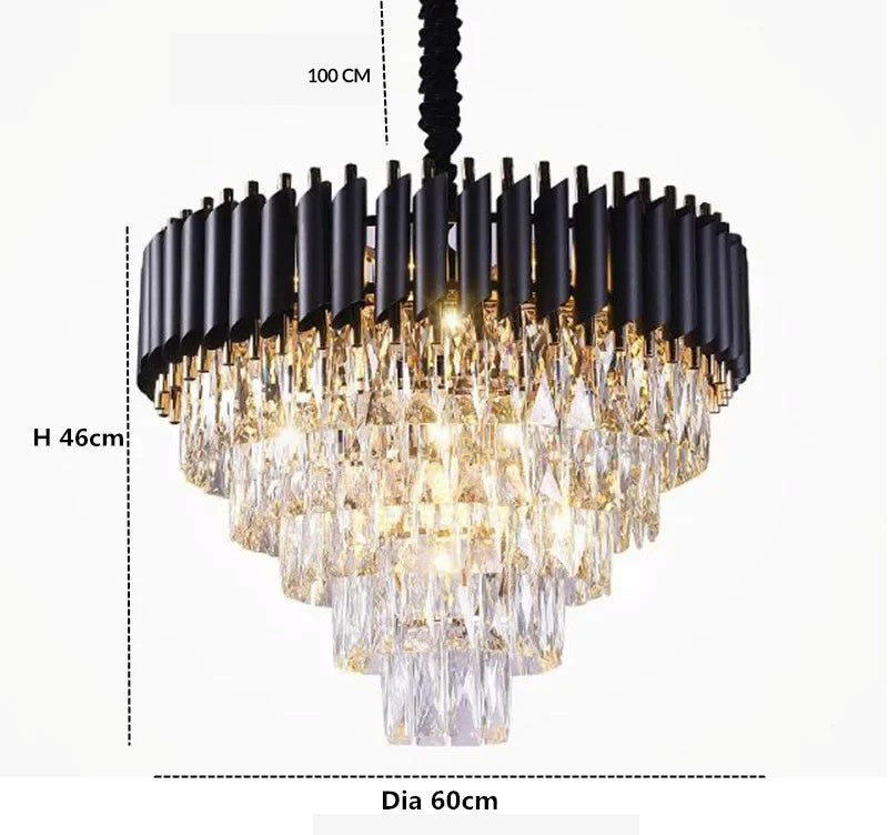 Modern Gold & Black Crystal Chandelier LED Pendant Light for Living Room & Hotel Elegance