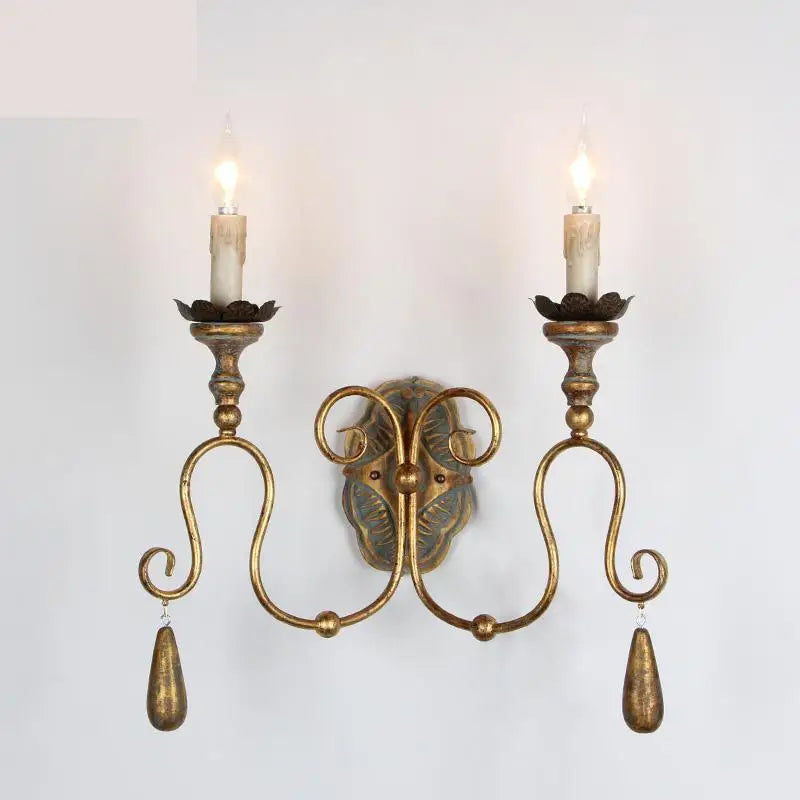 Vintage Iron Chandelier with Soft Cloth Lampshades