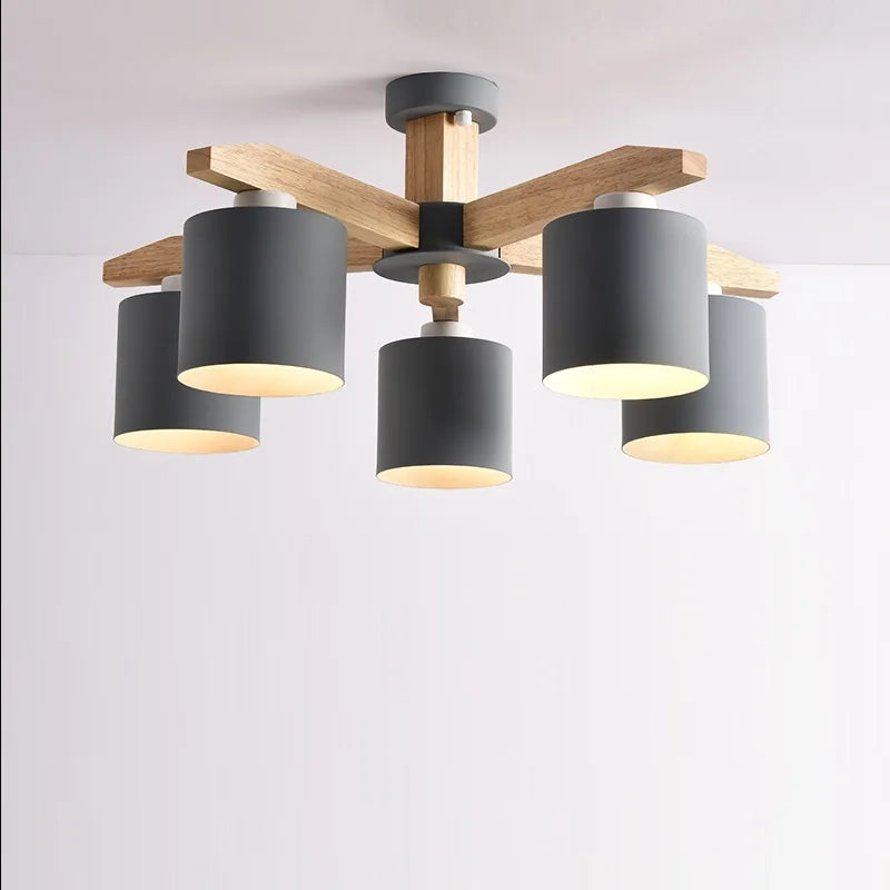 Wooden Chandelier with Iron Lamp Shade – Ideal for Kitchens & Children’s Rooms