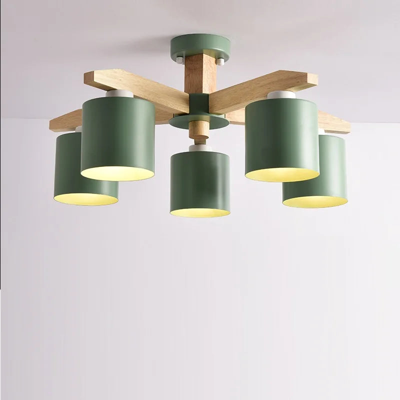 Wooden Chandelier with Iron Lamp Shade – Ideal for Kitchens & Children’s Rooms