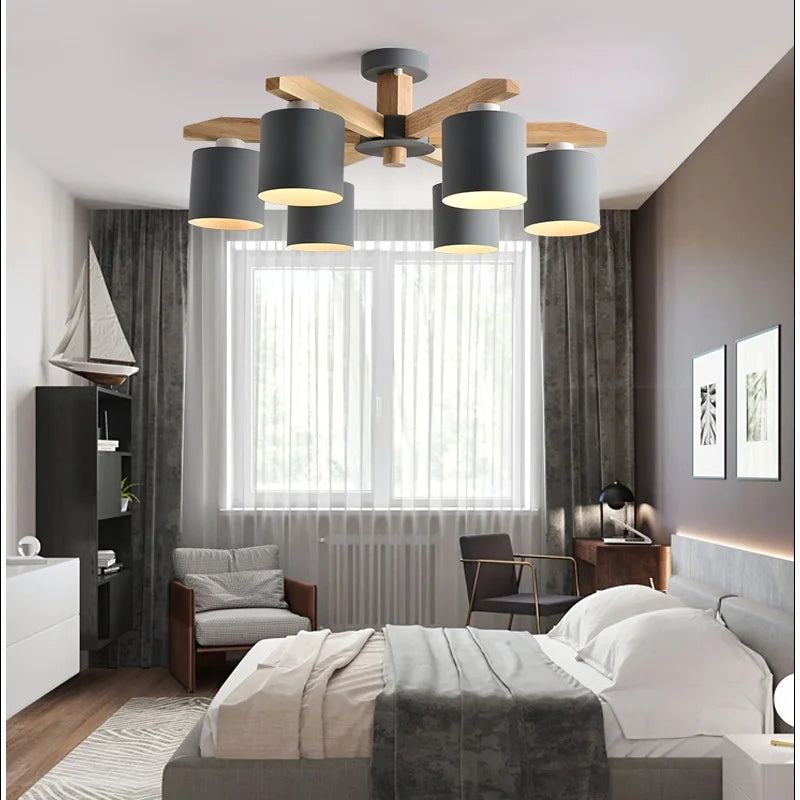 Wooden Chandelier with Iron Lamp Shade – Ideal for Kitchens & Children’s Rooms