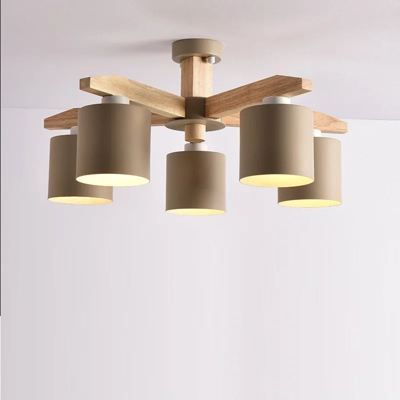 Wooden Chandelier with Iron Lamp Shade – Ideal for Kitchens & Children’s Rooms