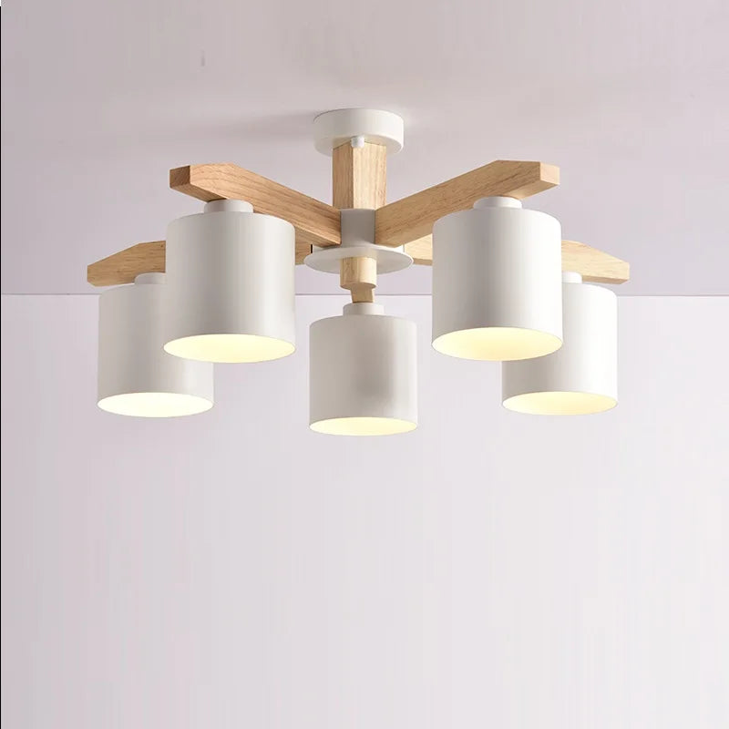 Wooden Chandelier with Iron Lamp Shade – Ideal for Kitchens & Children’s Rooms