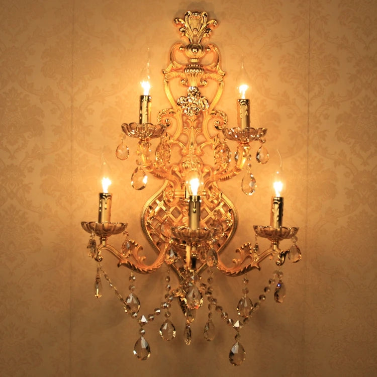 Vintage Iron Chandelier with Soft Cloth Lampshades