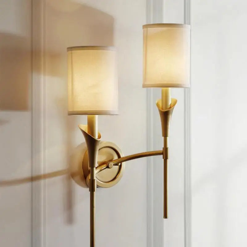 Vintage Iron Chandelier with Soft Cloth Lampshades