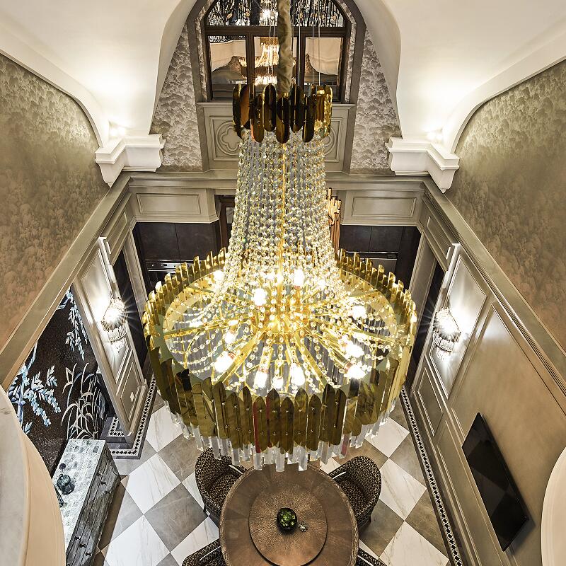 Massive Gold LED Crystal Chandelier Gold For Luxury Villa