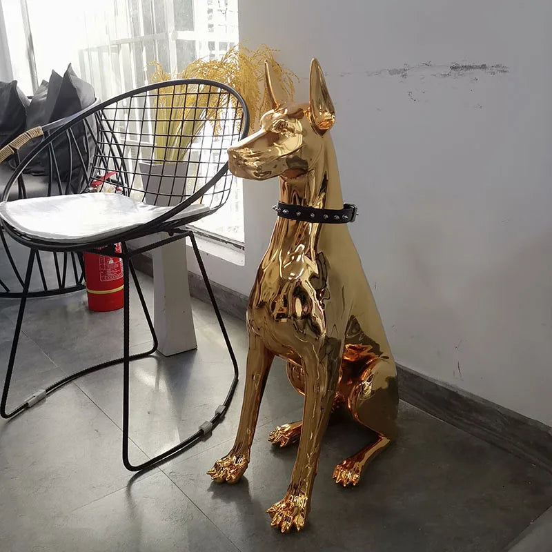 Majestic Doberman Dog Statue: Nordic-Inspired Resin Sculpture for Elegant Home Decor - Stunning Large Ornament for Living Room & Animal Figurine Collection!